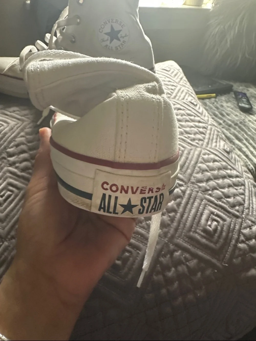 Converse White High Top Sneakers with Red & Blue Trim - Picture 3 of 8